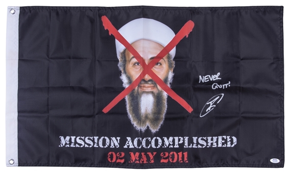 U.S Navy Seal Robert J. ONeill Signed & Inscribed "Never Quit" Osama Bin Laden Mission Accomplished Flag (PSA/DNA)